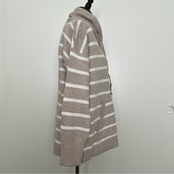 NWT Loft Striped Drawstring Neck Pocket Sweater Stone Heather - Picture 7 of 15